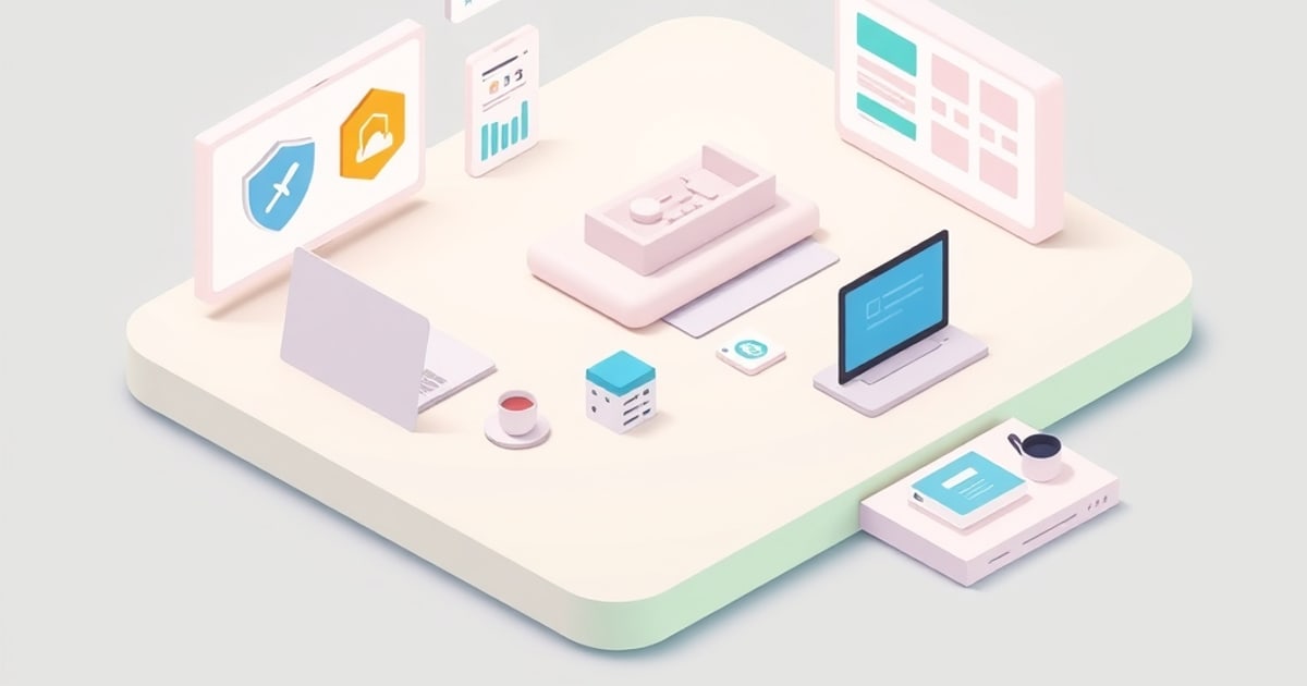 Isometric illustration of layered service containers with labels like Vaultwarden, Jellyfin, and Traefik connected across a homelab network
